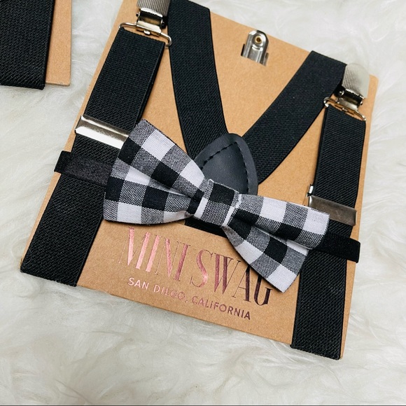 Mini Swag Brand Suspender & Bow Tie Set Black White Plaid for baby/children - Picture 2 of 5